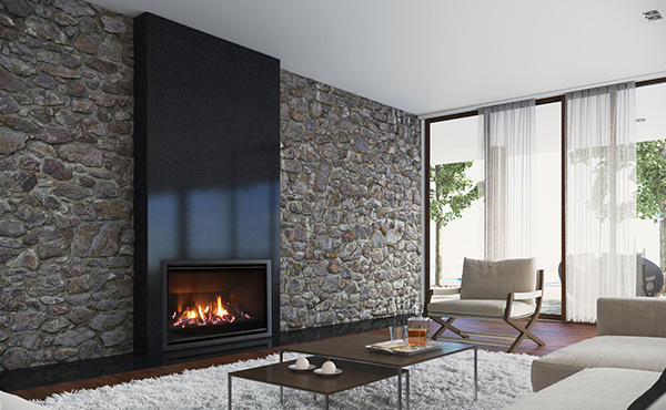 Gas log heater with a sleek design and modern surround in Canberra